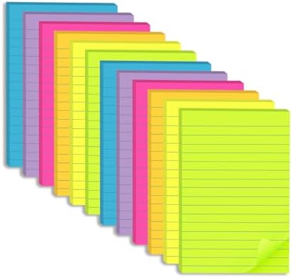 (12 Pack) Lined Sticky Notes 4x6 in,Large Notepads with Lines,Rul...