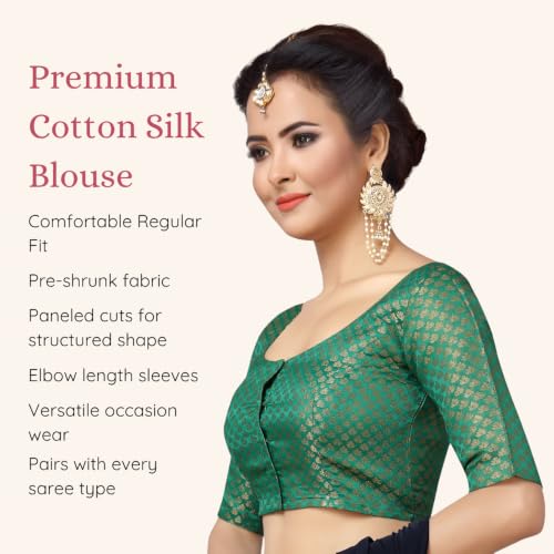 Image of Studio Shringaar Women's Zari Brocade Stitched Elbow Length Sleeves Saree Blouse