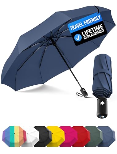 Rain-Mate Windproof Compact Umbrellas for Rain - Strong Reinforced Fiberglass Rib Design & Auto Open & Close - Portable Folding Travel Umbrella - Lightweight & Packable for Women & Men Easy Collapse