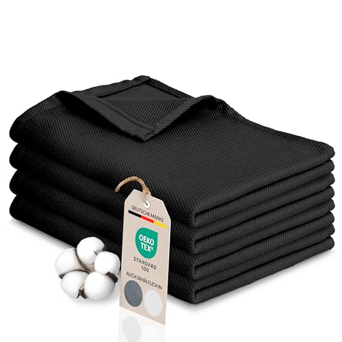 Bellphany 4er Set Premium Geschirrtücher schwarz - Küchentücher aus 100% Baumwolle, Oeko-TEX® zertifizierte Geschirrhandtücher, 45x60cm, schwarz einfarbig