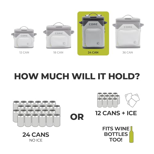 Image of CORE Magnetic Leak Proof Soft Cooler with Waterproof Zipper | Insulated Bag Portable Ice Chest Box | Best Soft Cooler for Food & Beverages for Tailgating, Car Camping, Travel, and Family Beach Picnics