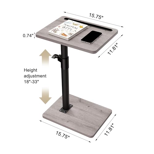 Image of YUHFERA Sofa Armrest Tray Table for Couch - 360 Swivel Height Adjustable End for Small Spaces, Snack Side Table for Bed or Chair with Phone & Tablet Slot (Gray,Standard)