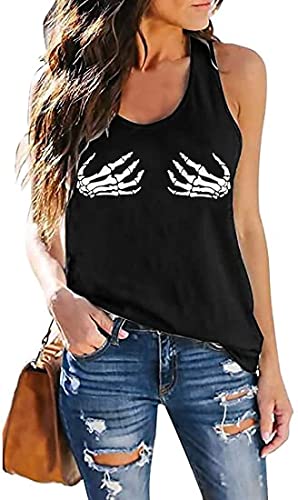 Fensajomon Women Skull Hands Tank Top Skeleton Hands Shirt Summer Sleeveless Graphic Tank