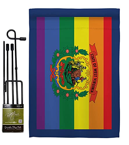 Americana Home & Garden West Virginia Pride Garden Flag Set with Stand Support Rainbow Love LGBT Gay Bisexual Pansexual Transgender House Decoration Banner Small Yard Gift Double-Sided, Made in USA