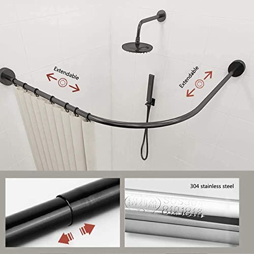 Tringle à rideau de douche incurvée sans perçage extensible en L ajustable - 4