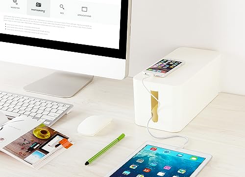 RICOO Kabelbox, Kabelmanagement Box Z3201-W, Kabel Organizer Box 32 x 13,5 x 12,7 cm, Aufbewahrungsbox zum Verstecken von Steckdosenleisten, Adaptern und Kabeln, Kabelsammler, Weiß