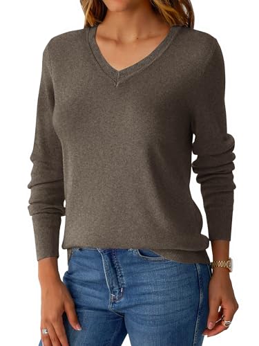 Image of GKBK Women's Sweaters 2026 Fall Fashion Lightweight Classic V Neck Business Casual Outfits Long Sleeve Knit Pullover Tops