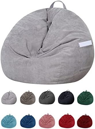 SANMADROLA Stuffed Animal Storage Bean Bag Chair Cover (No Filler) for Kids and Adults.Soft Premium Corduroy Stuffable Beanbag for Organizing Children Plush Toys or Memory Foam Extra Large 300L (Grey)