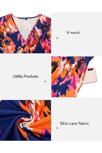 Image of Newshows Womens Summer Short Sleeve Casual Dresses V Neck Floral Vacation Sundress Faux Wrap Midi Dress with Pockets