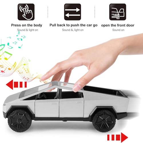 Image of PLUSPOINT Cybertruck Model Car 1 /36 Toys With Lights Diecast Cyber Cars Pull Back Metal Model Toy Trucks And Pickup Truck Toys For Kids And Cyber Truck Enthusiasts, Black