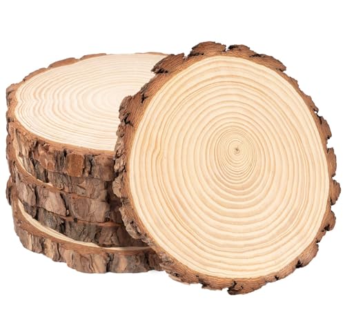 6er Set Baumscheiben 20 cm Runde Holzscheibe 2cm Dick Holzscheiben zum Basteln 20 cm(ca. 20-22cm) Große Baumscheiben für DIY-Basteleien Hochzeit Weihnachten & Tisch Deko