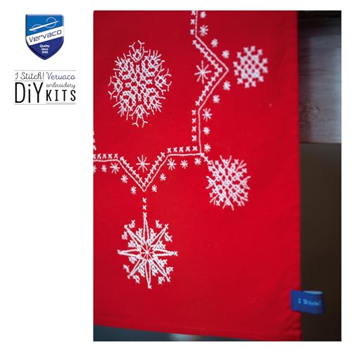 Image of Vervaco Stamped Cross Stitch Table Runner Kit for Christmas Snowflake Aesthetic Holiday Embroidery Set ca. 12 inch x 42 inch DIY Home Decor Art and Craft Supply Creative Gift for Crafters
