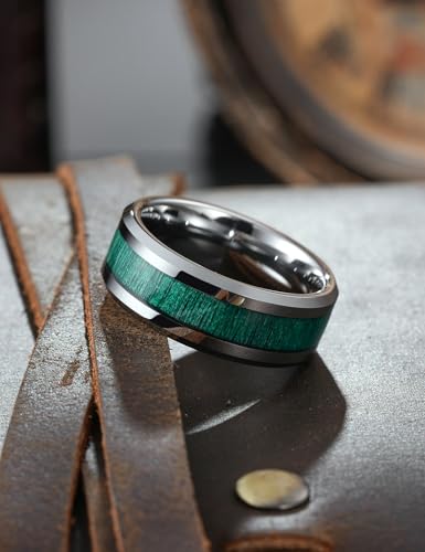 Image of King Will Nature Koa Wood Inlay Tungsten Carbide Wedding Ring 8mm Silver /Black /Gold /Green /Rose Gold /Blue Wedding Band for Men High Polished Anniversary Rings Comfort Fit Size 6-15