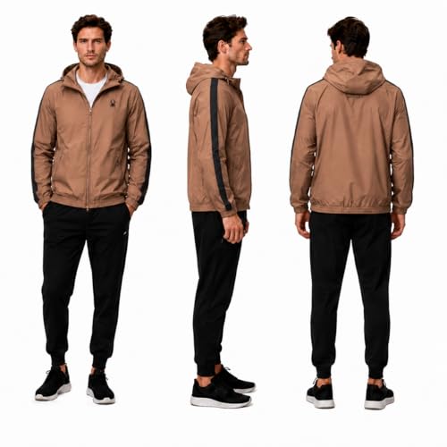 Spyder Veste coupe-vent pour homme – Veste légère à capuche coupe-vent et imperméable à fermeture éclair pour voyage, course à pied, golf et usage quotidien, taupe, Small – vue 2