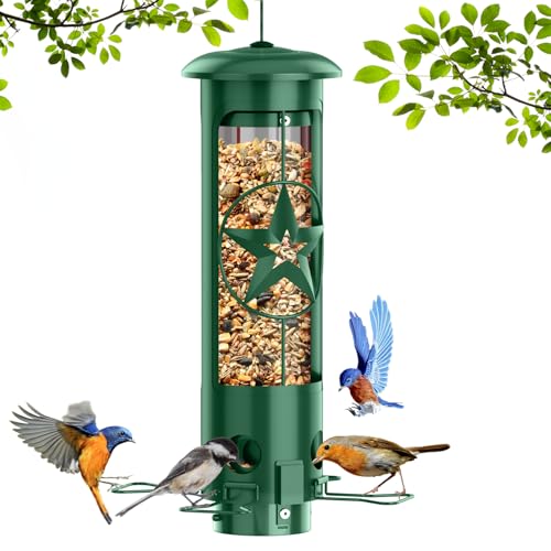 Squirrel Proof Bird Feeders for Outdoors Hanging, Metal Squirrel Proof Bird Feeder with Gravity Protection, 3LB Large Capacity Wild Bird Feeders for Outside Finch, Cardinal, Blue Jay (Green)