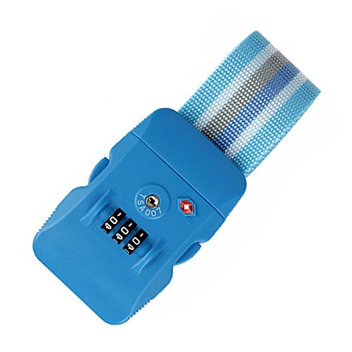 kingnew correas ajustables maletín Cinturón Rayas Código de seguridad Candado con combinación de 3u00a0dígitos para viaje Equipaje (Azul)