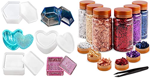 3Pcs Box Resin Molds，And 6 Boxes Gilding Flakes With Tweezers For Painting Arts And Resin Crafts, Nail Art #TOP10