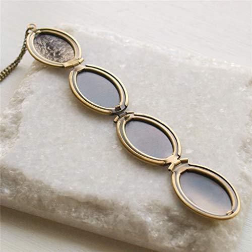 Colar Weite com 4 fotos com estampa de flores e medalhão oval com corrente, Marrom, Medium