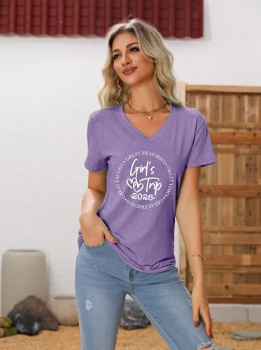 Image of Girls Trip 2026 Shirts for Women Girls Trip Shirts Vacation Travel T-Shirt Short Sleeve Summer Beach Matching Tee Top