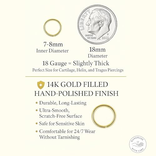 Gold Cartilage Earring - 18 Gauge Gold Helix Hoop - 14k Gold Filled Helix Earrings for Women - Small Cartilage Hoops2
