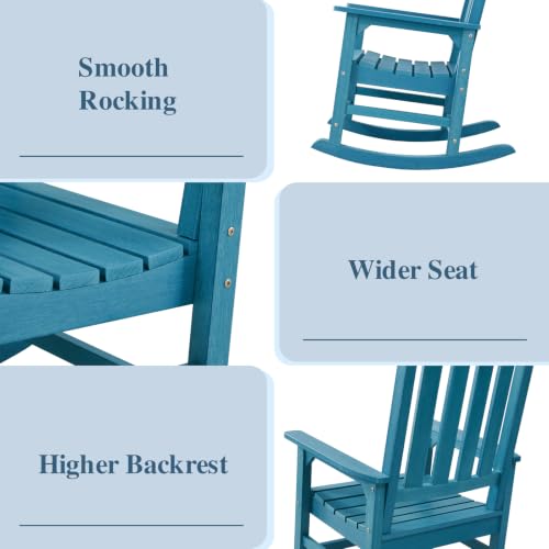Image of Psilvam Outdoor Rocking Chairs Set of 2, Oversized Porch Rocker (Blue)