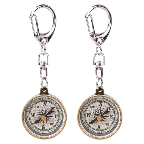 Luatoxry Mini Compass Keychain Bulk, 2Pcs Keychain Compass, Hanging Directional Compasses, Vintage Zinc Alloy Hiking Navigation Tools for Mountaineering, Camping, 2.5x0.8x7cm