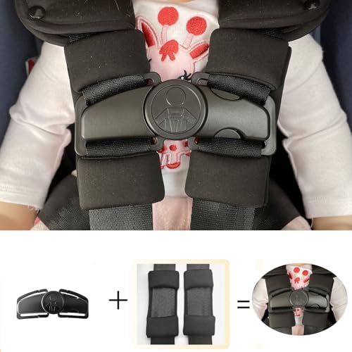 Image of Universal Child Car Seat Chest Harness Clip Universal Safer Belt Clip Buckle Lock Stroller Chest Clip Adjustable Guard for Baby and Kids (Chest Clip and Pad Set-Black)