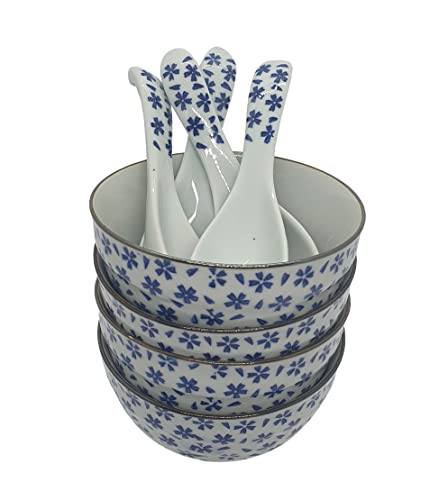 Conjunto 4 Tigelas E Colheres De Cerâmica P/ Arroz (Chawan) (Variação 1)
