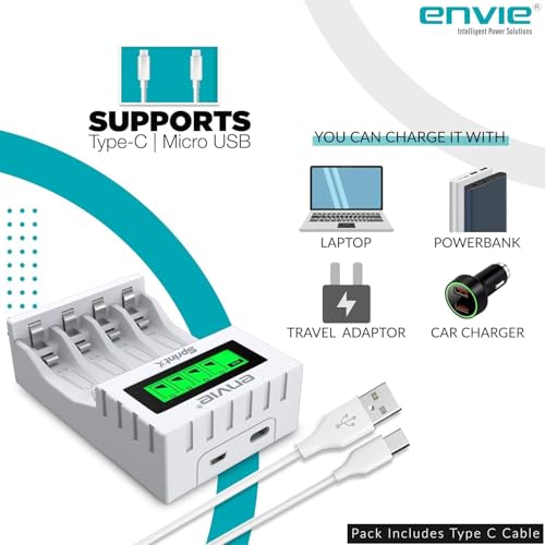 Image of Envies (ECR11MC + 1000 4PL) SprintX Ultra Fast Rechargeable Batteries Charger for AA & AAA Ni-Cd with 4xAA1000mah Rechargeable Batteries, with Over Charge Protection