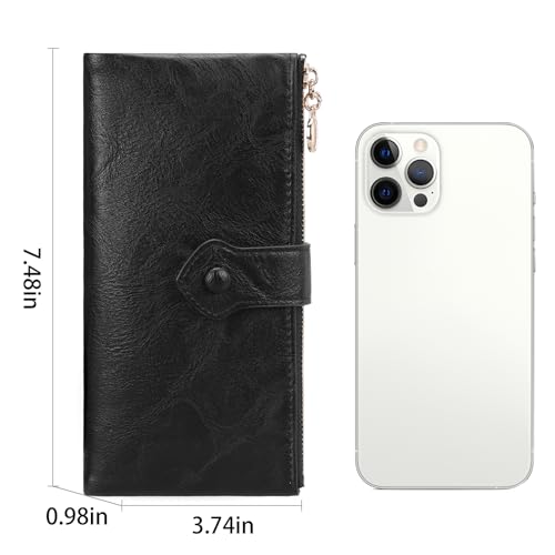 Image of GOIACII Wallet for Women Ladies Wallets Double Zippers Clutch Purse Black | Bifold Ladies Card Holder,Zipper Pockets,Ladies Wallets,Vintage Wallets for Women