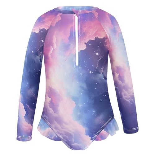 ALAZA Toddler Swimsuit Girl Bathing Suit Swimwear Rash Guard Cloud Purple Long Sleeve 3T2