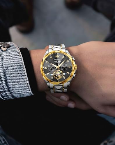 Image of OLEVS Men Automatic Watch Diamond Skeleton Mechanical Original Luxury Self Winding Wrist Watch for Men