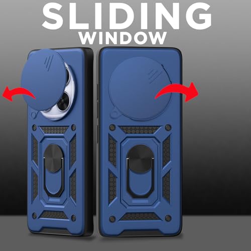 Image of Pikkme Back Cover for Redmi Note 14 Pro 5G | D10 Tough Armor | 360 Protection Case | Sliding Camera Shield Cover & Ring Holder Stand Bumper Case (Blue)
