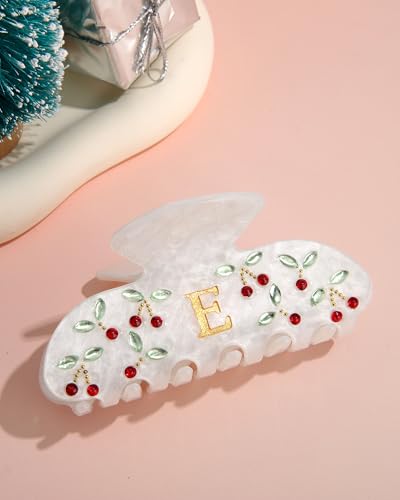 Image of CHLINS Initial Cherry Hair Clips for Women Girls - Cute Glitter Monogram Claw Clips with Rhinestone Cherry Print Hair Accessories, Ideal Birthday Bridesmaid Gifts for Teens Girls, Letter E