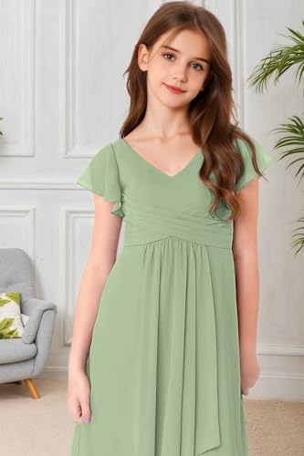 Junior Bridesmaid Dresses for Wedding Chiffon Short Sleeves Flower Girl Dress for Teen Party Formal Gowns2
