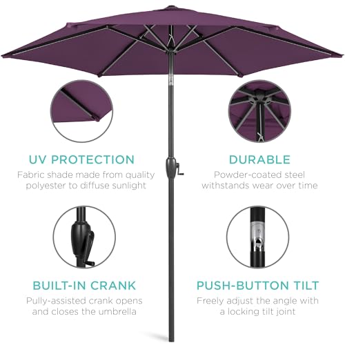 Image of Best Choice Products 7.5ft Heavy-Duty Round Outdoor Market Table Patio Umbrella w /Steel Pole, Push Button Tilt, Easy Crank Lift - Amethyst Purple