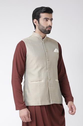 Image of KISAH Nehru Jacket for Men - Jacquard Silk Blend Modi Jacket | Ethnic & Formal Waist Coat for Weddings, Parties & Office Wear