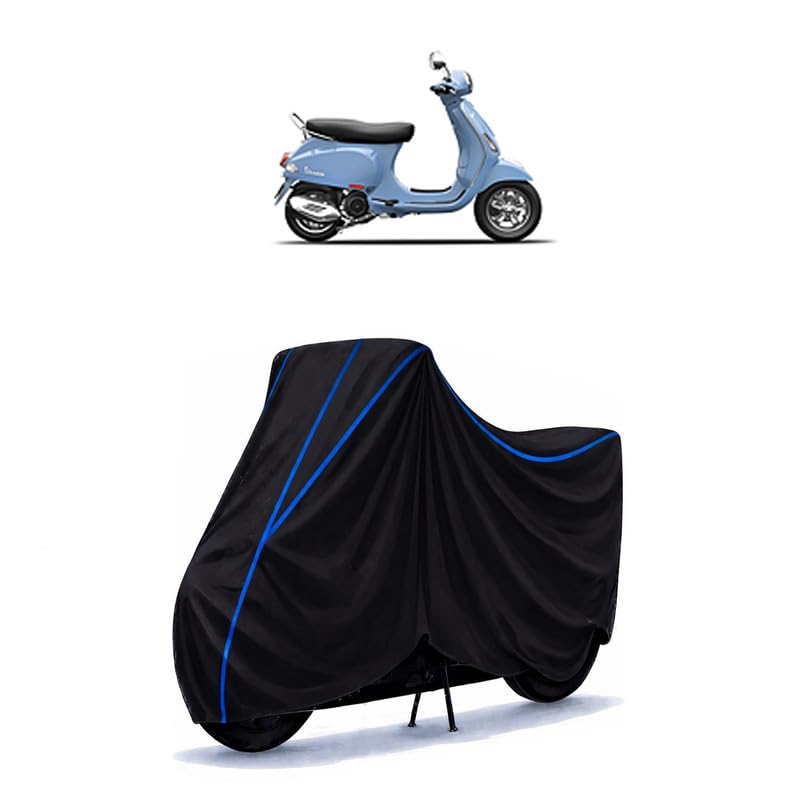 Image of Scooty Cover Water Resistant for VXL 150 BS6 | Universal Scooter & Bike Cover | Heavy Duty UV Dust, Rain & Scratch Protection | Elastic Fit All Weather Indoor Outdoor | Black with Blue Piping