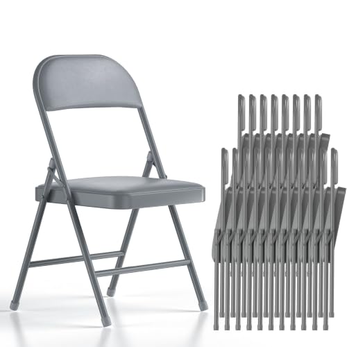 Nazhura Folding Chairs with Padded Vinyl Cushion Chairs with Comfortable Cushion and Durable Steel Frame for Home and Office, for Indoor and Outdoor Events (Grey, Vinyl, 20 Pack)
