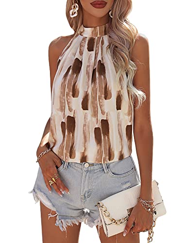 WDIRARA Women's All Over Print Halter Vest Sleeveless Cut Out Back Summer Top