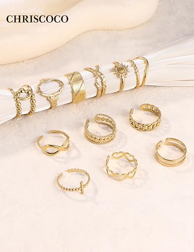 Chriscoco 12 Stück Verstellbar Ringe Set Edelstahl Ringe Frauen Vintage Edelstahlringe Boho Freundschaftsringe Stapelbare Damen Kinderringe Mädchen Ringe Gold Frauen