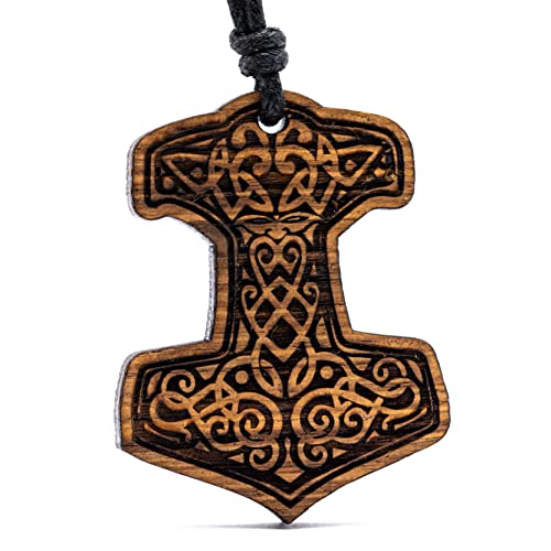 treeforce Thors Hammer, Mjölnir Cadena de madera, collar, llavero o colgante de coche, 3 en 1, joyería DIY hecha a mano, sostenible y vegano de madera, Madera Cover