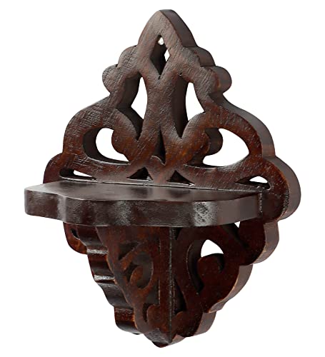 Image of Adan's Homes Shelf Wooden Wall Mounted Walnut Color 23 x 20 X 11 CM Pack of One French Country Style Elegantly Floral Hand Crafted for Home and Office Decor AHSLF28BR