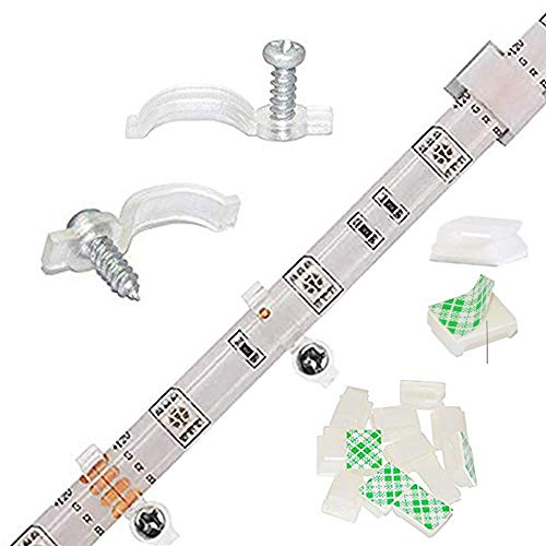 Griver 100 Pack Strip Light Mounting Brackets,Fixing Clips,One-Side Fixing,100 Screws Included (Combination Package)
