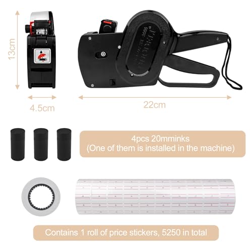 Homshsjhkis Prezzatrice Per Negozio, Etichettatrice 8 Cifre Prezzatrice Negozio Con 11 Rotoli Carta Etichette Und 4 Ruote Inchiostro Prezzatrice Macchina Pistola Per Ufficio (Nero) - 2