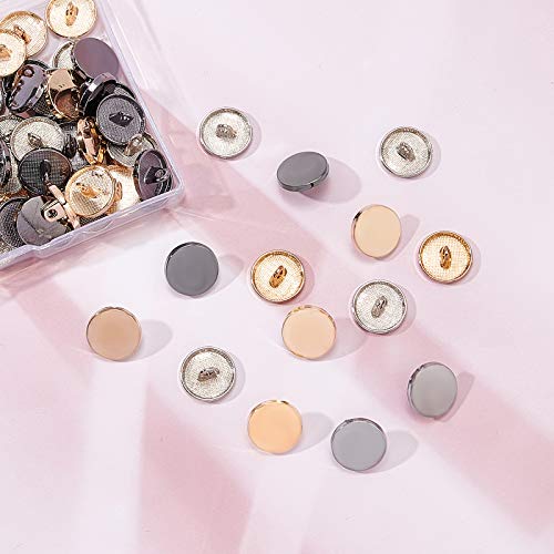 Olycraft 90Pcs Alloy Shank Buttons 15Mm Metal Flat Buttons 3 Colors Round Sewing Buttons For Sewing Diy Crafts And Jewelry Making - Gunmetal, Light Gold & Platinum #TOP5