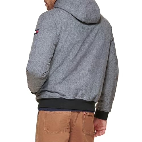 Image of Tommy Hilfiger Men's Soft Shell Fashion Bomber With Contrast Bib and Hood