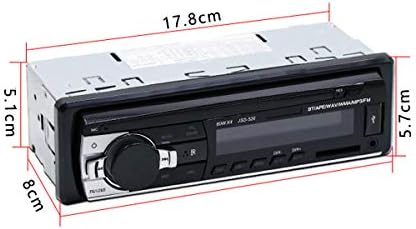 Dimensions of the VIGORWORK car stereo unit: 17.8cm width, 5.7cm height, 8cm depth.