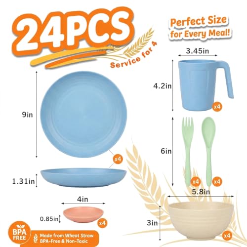 Wrova 24-Piece Plates and Bowls Sets, Wheat Straw Dinnerware Sets for 4 - Image 1