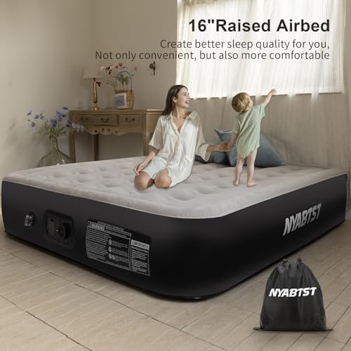 Air Mattress Queen with Built in Pump - 16 Inch Sturdy Blow Up Mattress - 3 Minutes Inflatable Mattress for Home or Camping - Air Bed Max Weight Capacity 660 lbs